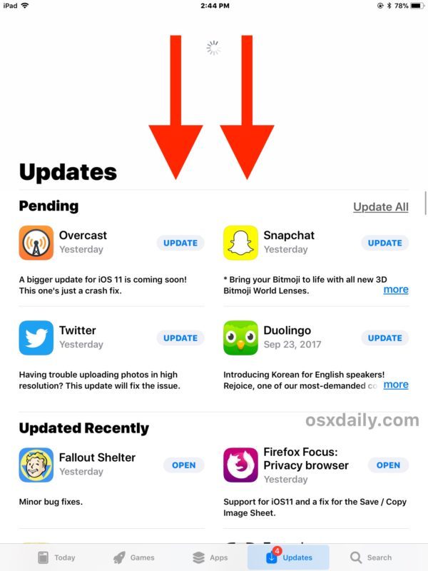 Come aggiornare gli aggiornamenti dell'App Store in iOS 11