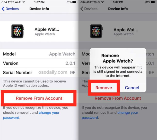 Rimuovi il dispositivo dall'ID Apple e dall'elenco iCloud