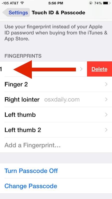 Come rimuovere un'impronta digitale da Touch ID in Impostazioni iOS