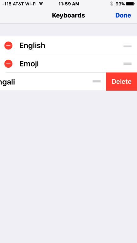 Tocca il pulsante di cancellazione rosso per rimuovere la tastiera in iOS