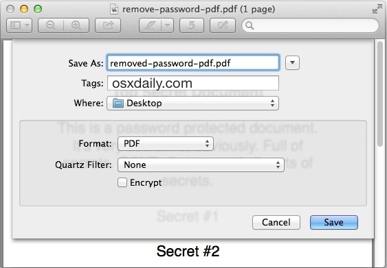 Salvare di nuovo un PDF per rimuovere la protezione della password