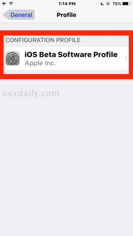 Seleziona il profilo del software beta iOS