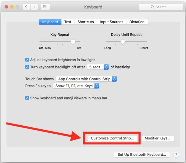 Personalizza Touch Bar per rimuovere Siri