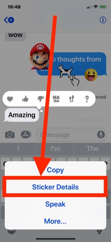Come rimuovere adesivi dalle conversazioni di iMessage in iOS