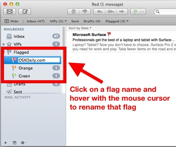 Rinomina flag di posta in Mac OS X