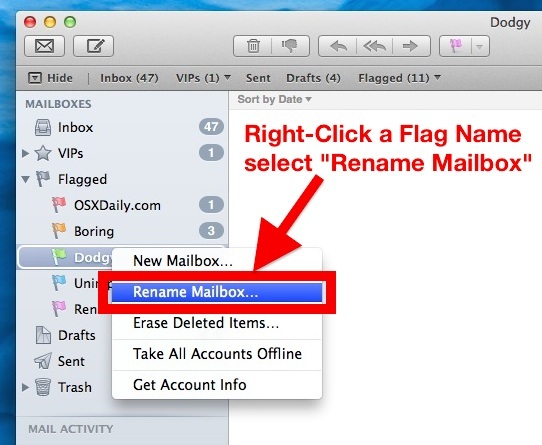 Rinominare una bandiera nell'app Mail per Mac