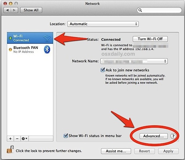 Preferenze di rete in Mac OS X