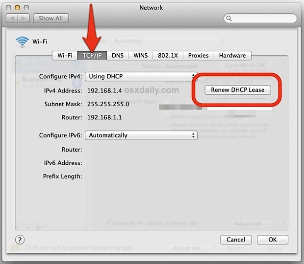 Rinnovo di un lease DHCP in Mac OS X