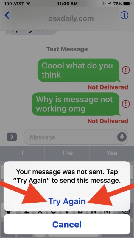 Reinvio di un messaggio non consegnato su iPhone