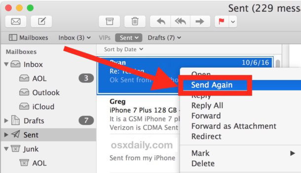Scegli di inviare nuovamente l'email su Mac Mail