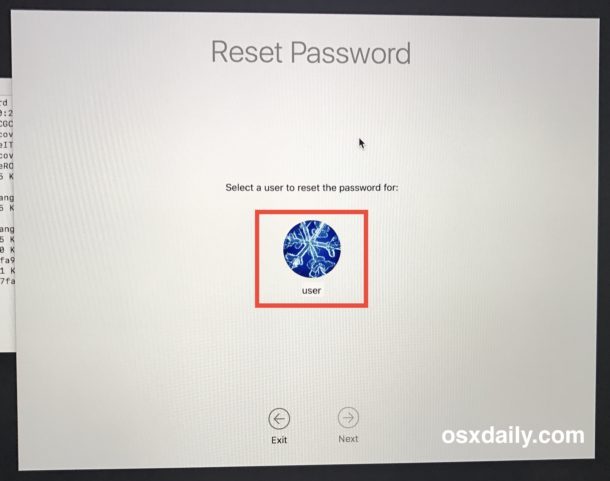 Lo strumento Reimposta password per MacOS