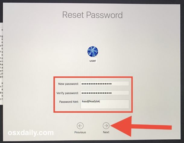 Impostazione della nuova password