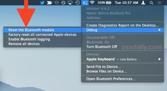 Ripristina il modulo Bluetooth in Mac OS X.