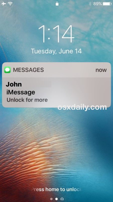 Lo schermo bloccato mostra un'anteprima del messaggio nascosto su iOS