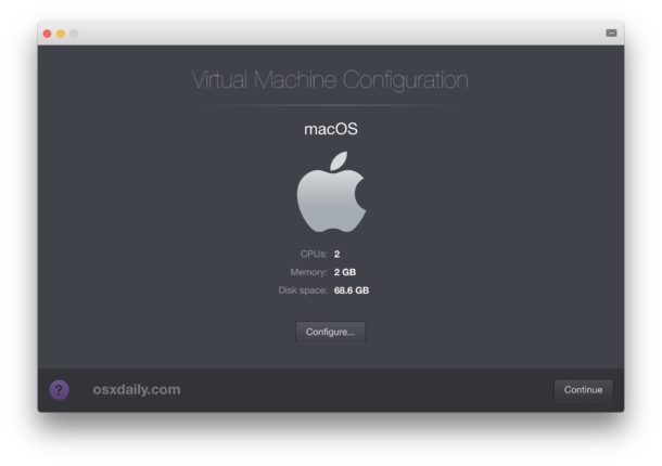 Crea la macchina virtuale Mac OS