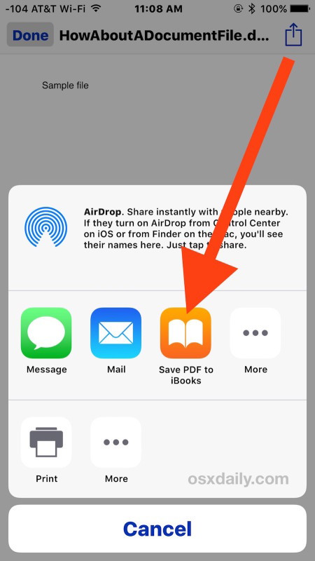 Salva l'allegato da Mail a iBooks su iPhone