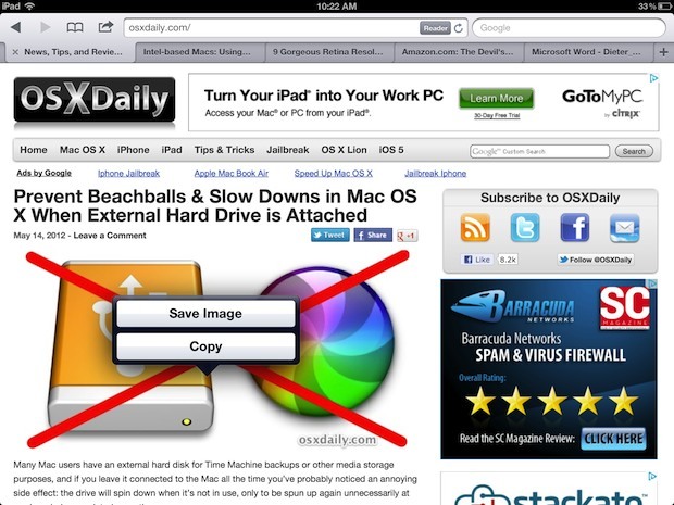 Salva un'immagine dal web con Safari per iPad