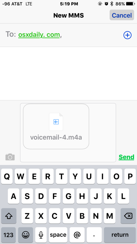 Condivisione di un messaggio vocale con l'app Messaggi