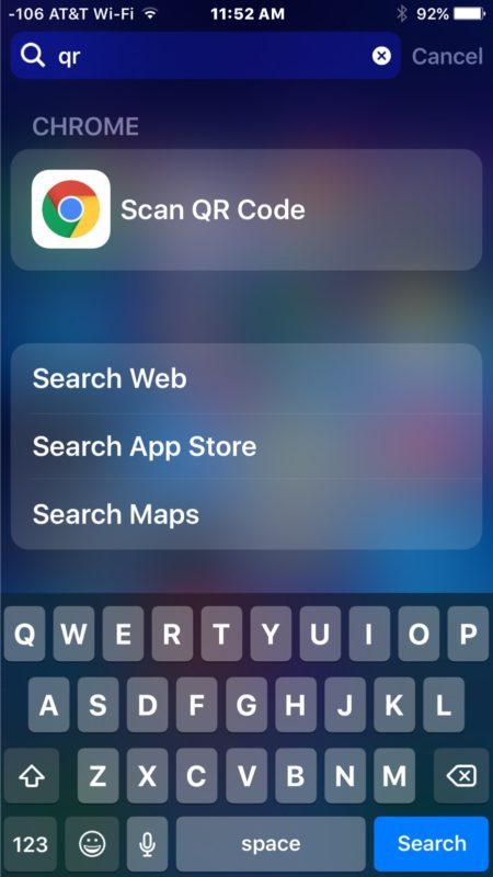 Scansiona il codice QR in Chrome su iPhone
