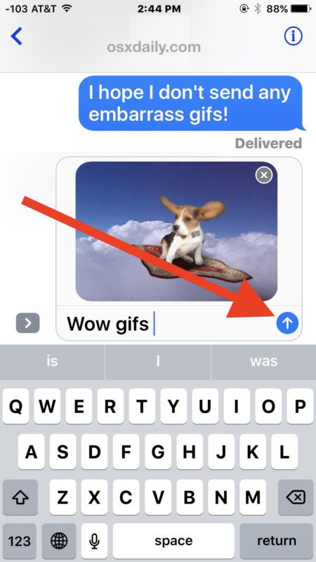 Invio di una GIF animata nei messaggi tramite la funzione di ricerca GIF