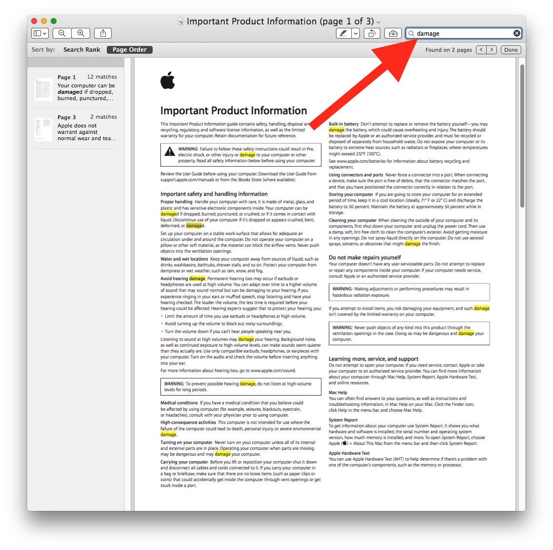 Casella di ricerca in Anteprima per cercare PDF su Mac