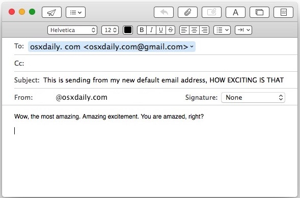 Indirizzo email predefinito modificato in Mail per Mac OS X