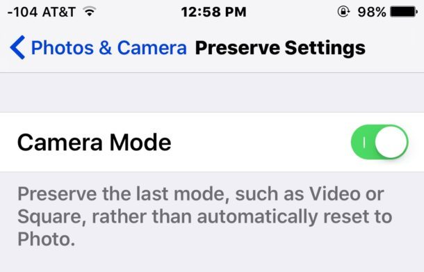 Imposta la modalità fotocamera predefinita con le impostazioni della fotocamera in iOS