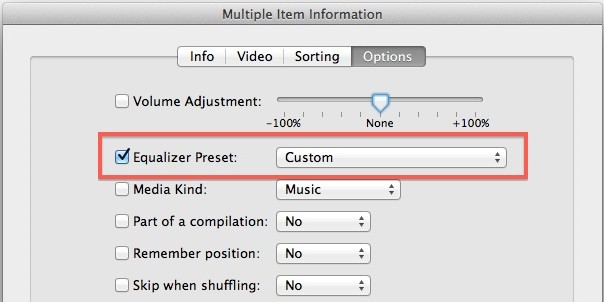 Imposta un equalizzatore specifico per più elementi in iTunes