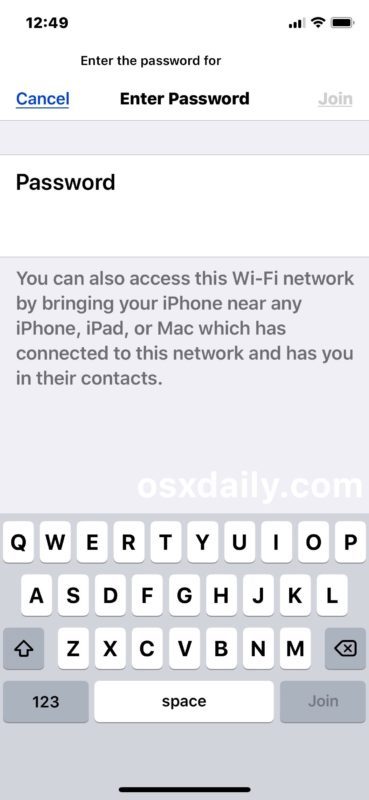 Condivisione di una password Wi-Fi da iOS