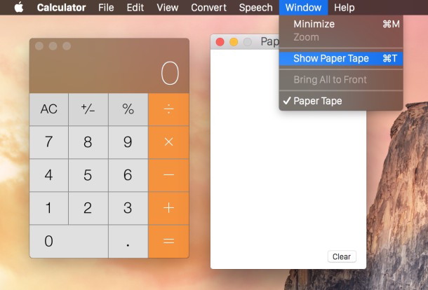 Abilita il calcolatore del nastro di carta in Mac OS X.