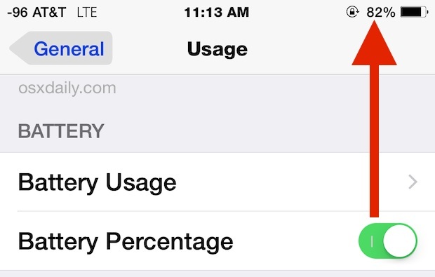 Mostra la percentuale della batteria rimanente in iOS