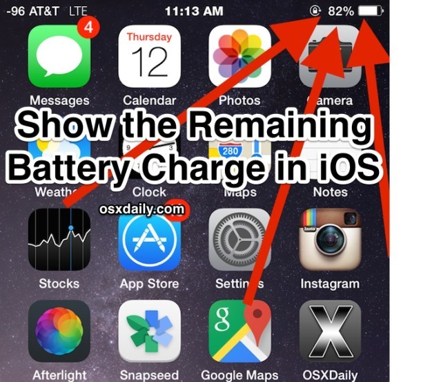 Mostra la percentuale di carica della batteria in iOS