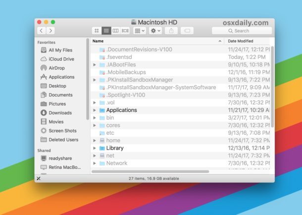 I file nascosti sono ora visibili nella cartella Mac con la scorciatoia da tastiera