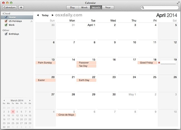 Calendario vacanze in Mac OS X