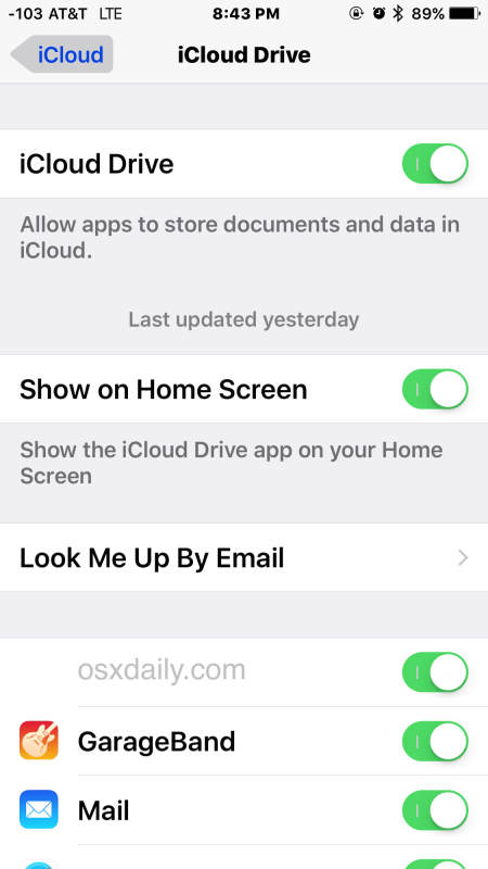 Abilita iCloud Drive e mostra l'icona di iCloud Drive sulla schermata principale di iOS