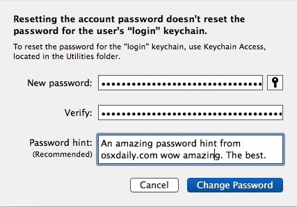 Impostazione di un suggerimento password in Mac OS X per un account utente
