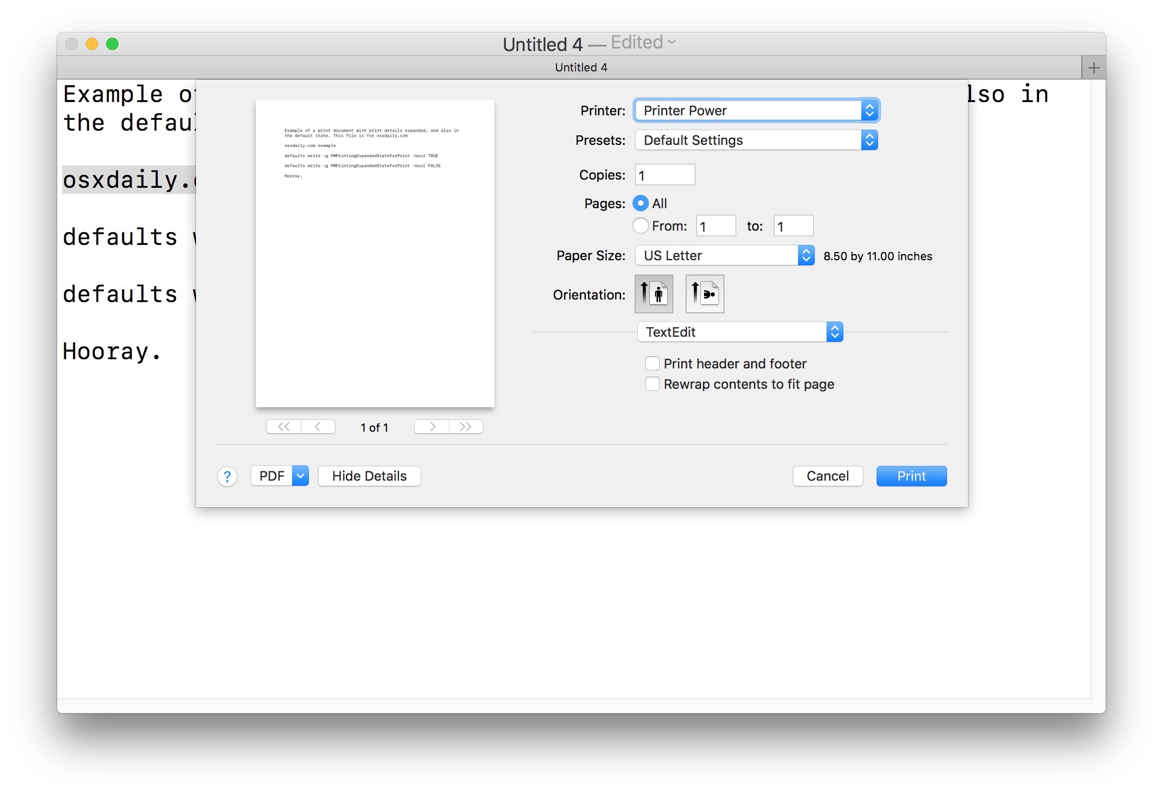 Come mostrare la finestra di dialogo Stampa espansa sempre in Mac OS