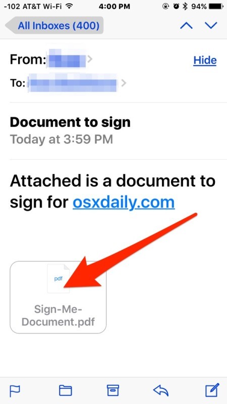 Apri il documento per accedere all'app iOS Mail