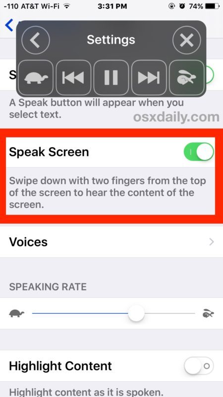 Abilita la schermata Parla in iOS