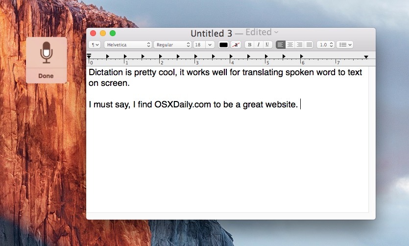 Avvio della dettatura tramite comando vocale in Mac OS X