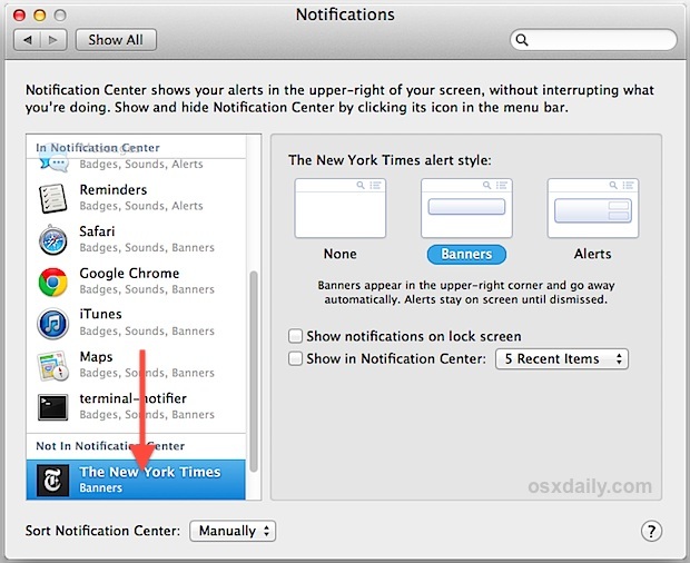 Interrompi le notifiche sul sito Web in OS X