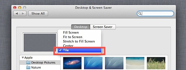 Affianca un'immagine di sfondo per lo sfondo in Mac OS X.