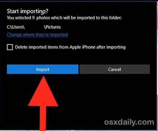 Inizia l'importazione di foto da iPhone all'app Foto su Windows 10