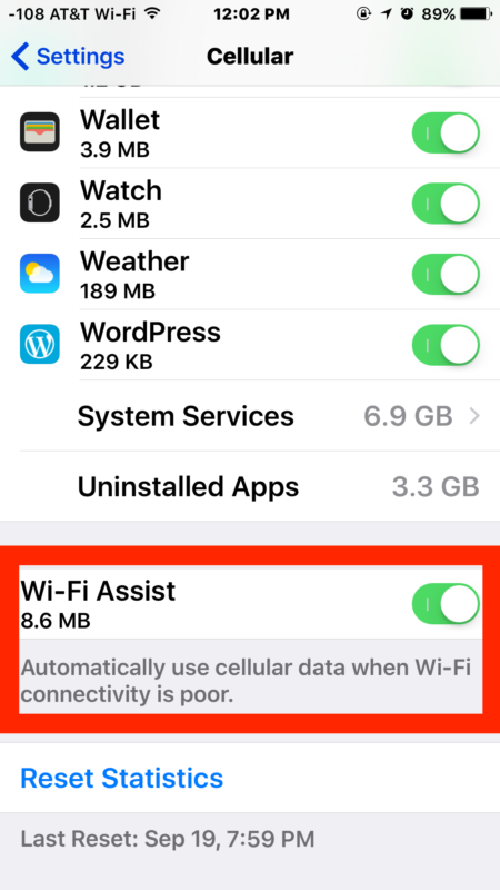 Impostazioni di assistenza Wi-Fi su iPhone