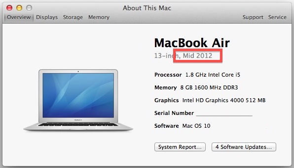 Ottieni l'anno modello di Mac
