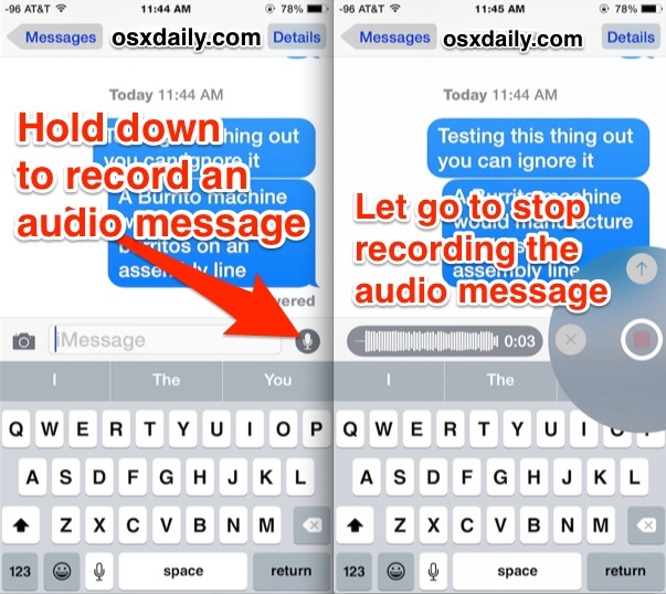 Registra un messaggio audio in iOS
