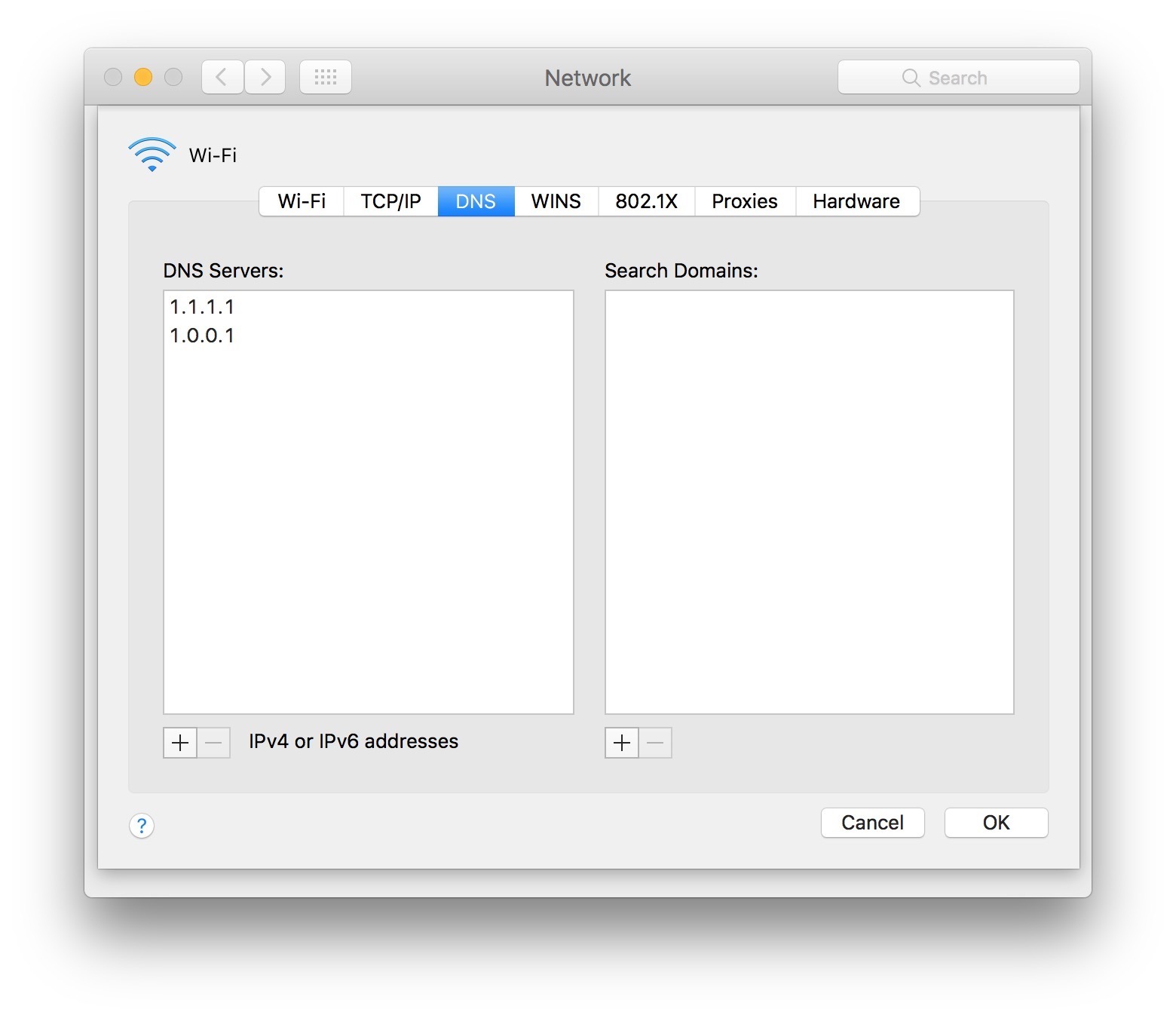 Impostazione DNS Cloudflare in Mac OS