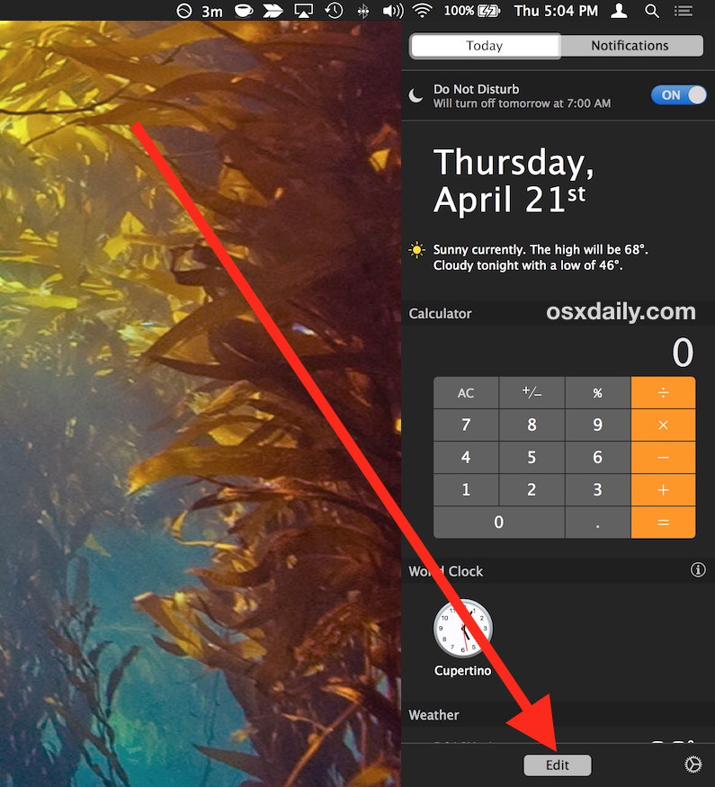Scegli il pulsante Modifica per aggiungere il widget Trova i miei amici su Mac