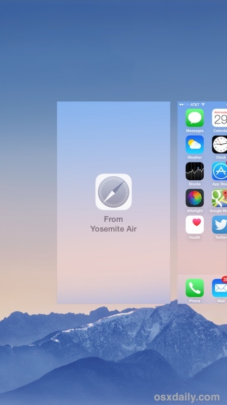 Handoff mostrato sullo schermo multitasking di iOS