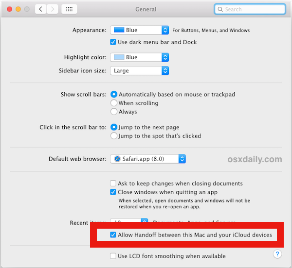 Abilita Handoff in Mac OS X